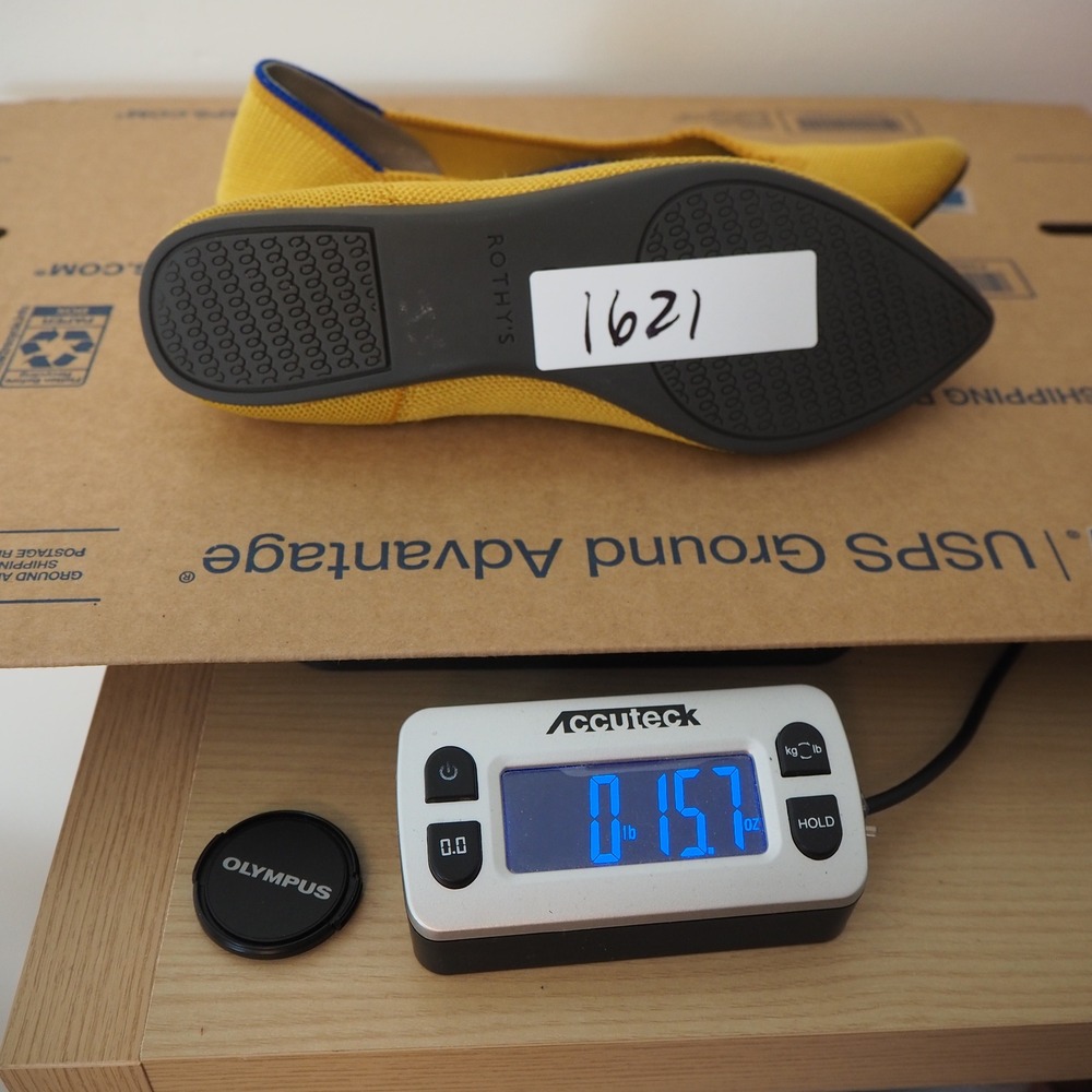 Rothys The Point Pointed Toe Ballet Flats Women's Sz 6 Yellow Marigold Blue Trim - Picture 10 of 10